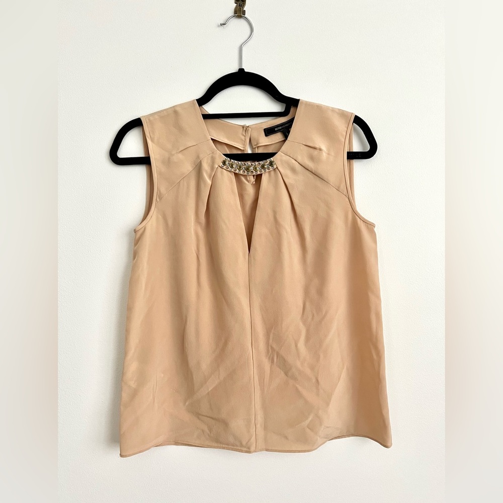BCBG Nude Silk Jewel Sleeveless Top